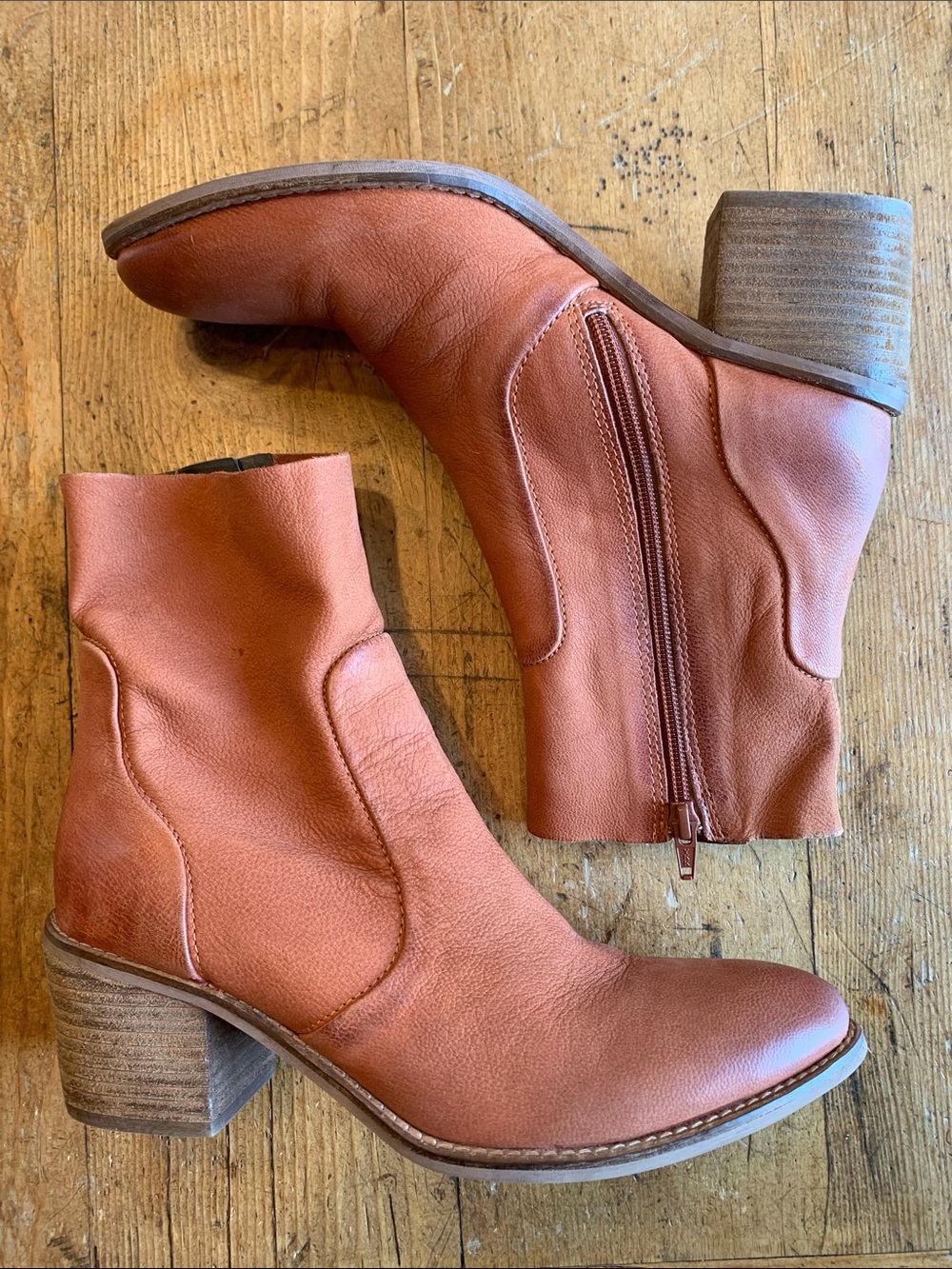 Diba True Women's Brown Leather Mid-Calf Heeled Boots